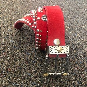 VINTAGE Bright Red Studded Belt W/ Metal Detail